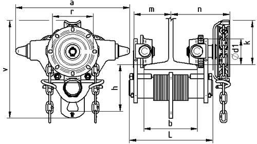 Z420-A, B, C/1t - Jednonosníková kočka Brano Z420 nákres
