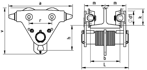 Z420R-A,B/1t - Jednonosníková kočka Brano Z420R(postrková, bez ovládání) – schéma